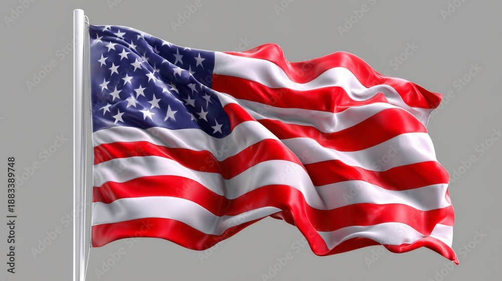 Obraz premium A vibrant and detailed image of the American flag waving against a plain background