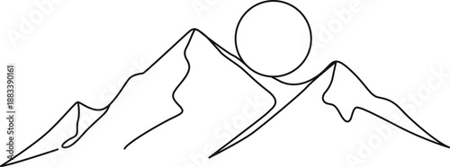 Photography A simple line drawing depicting mountains and a circle against a white backgroun