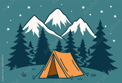 Wallpaper Mural Night Camping Vector Illustration with Mountains and Tent Torontodigital.ca
