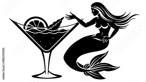Enchanting mermaid offering a tempting cocktail Vector