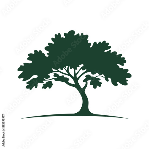 Stylized Silhouette of a Mighty Oak Tree with Spreading Branches on a White Background