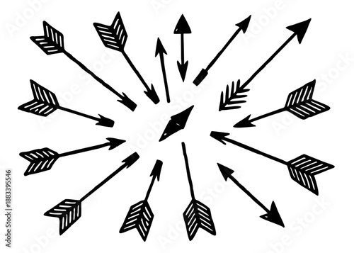 Symmetrical arrangement of arrows radiating outward Vector