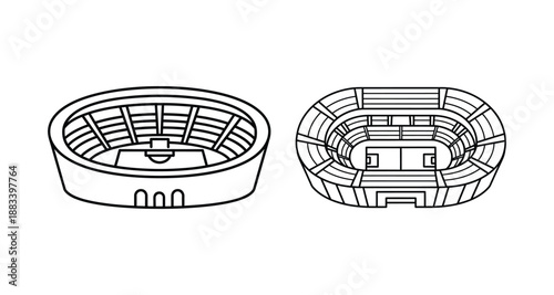 Simple stadium icon set of line art vector illustration