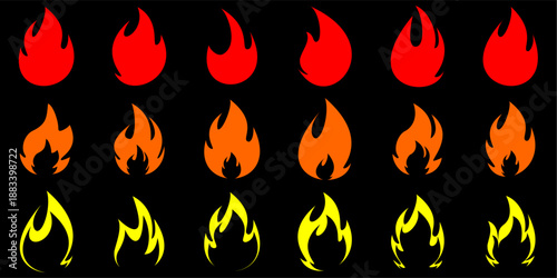 Bild auf Leinwand set of fire icon imagination art images, flat on black background