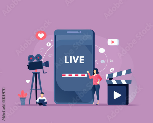 live streaming concept with smartphone film reel and video production elements