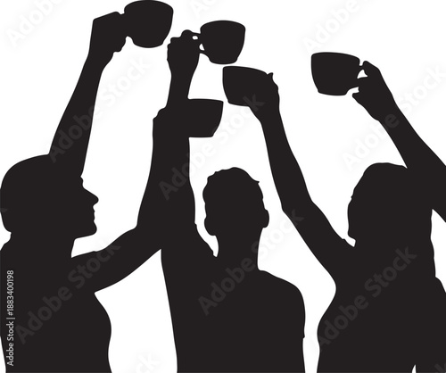 Fotografía Silhouette of people raising coffee cups in a toast, celebrating together on joe