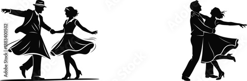 swing dancing couple silhouette on white background
