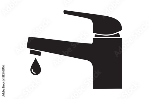 Leaking faucet in minimalist design with dark color and simple lighting for plumbing icon