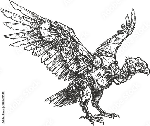 Mechanical Eagle Robot Bird, Steampunk Cybernetic Predator 