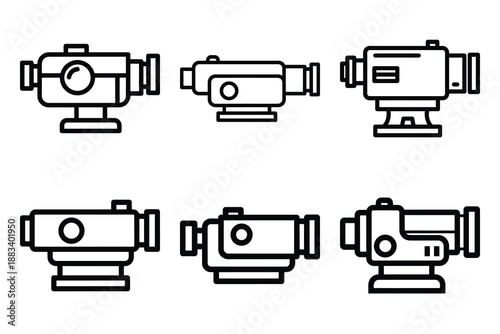 theodolite instrument outline vector icon set. construction simple outline isolated icons collection.Vector flat graphic design illustration.