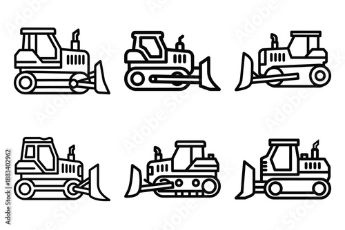 bulldozer vehicle outline vector icon set. construction simple outline isolated icons collection.Vector flat graphic design illustration.