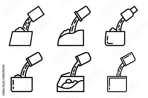 concrete pouring outline vector icon set. construction simple outline isolated icons collection.Vector flat graphic design illustration.