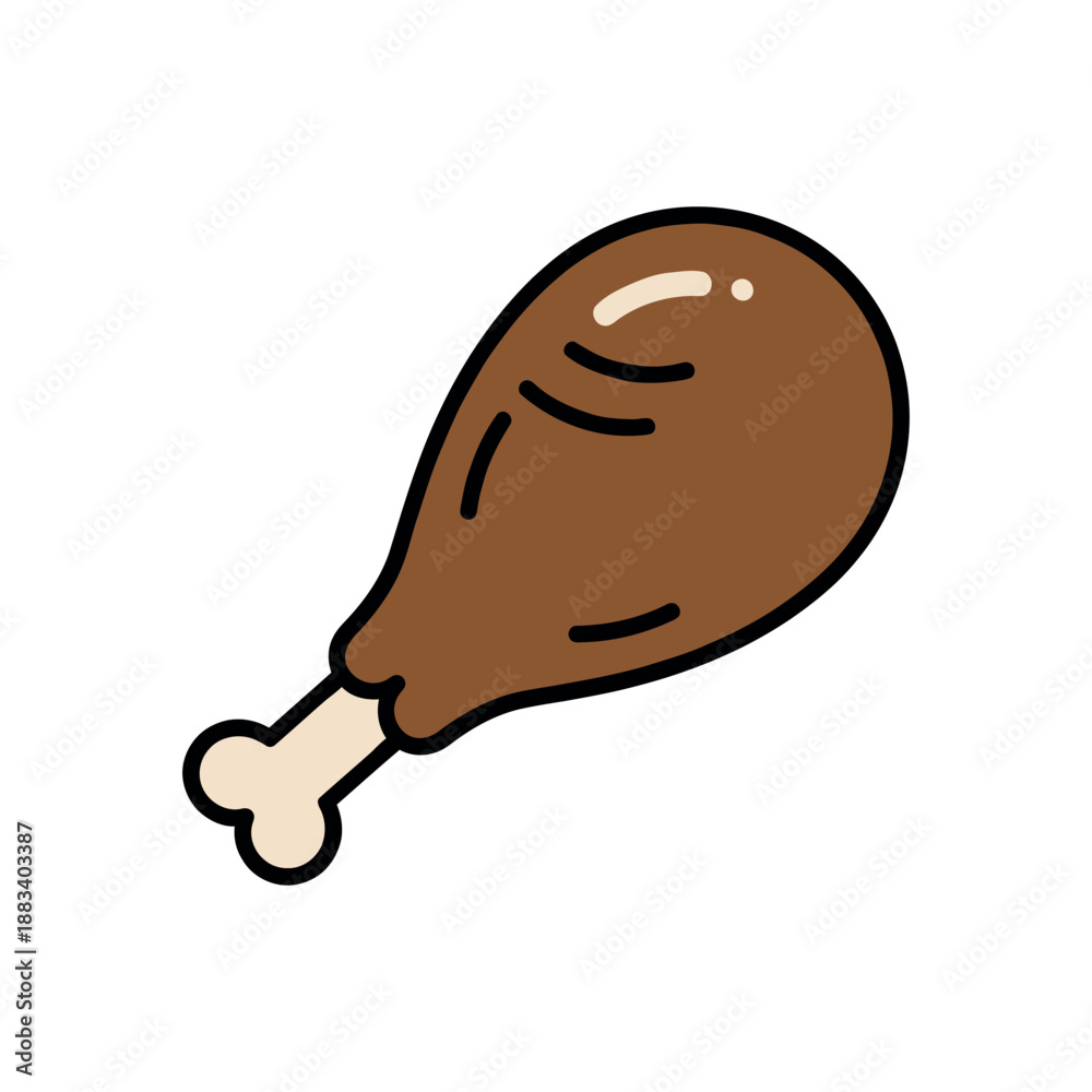Obraz premium Flat chicken leg illustration with highlights, cartoon food vector isolated on white background.