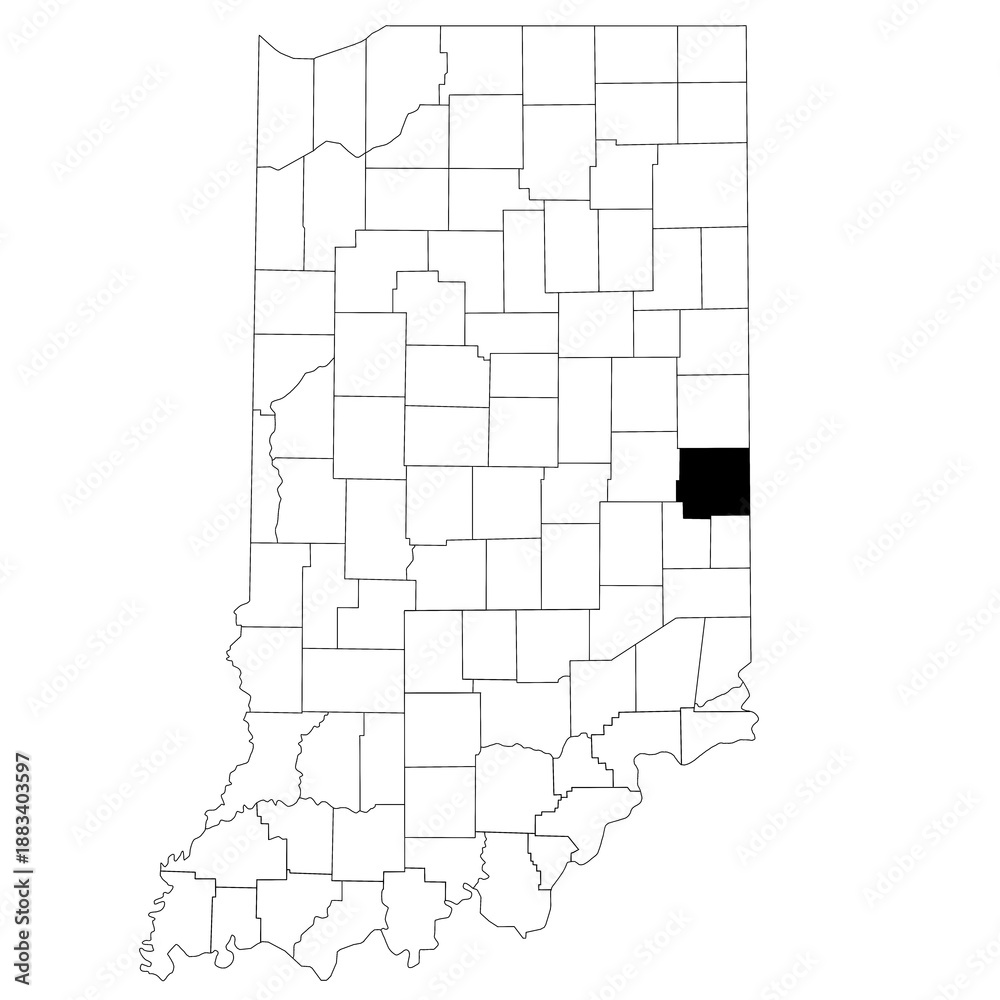 Fototapeta Map of Wayne County in Indiana state on white background. single County map highlighted by black colour on Indiana map. UNITED STATES, US