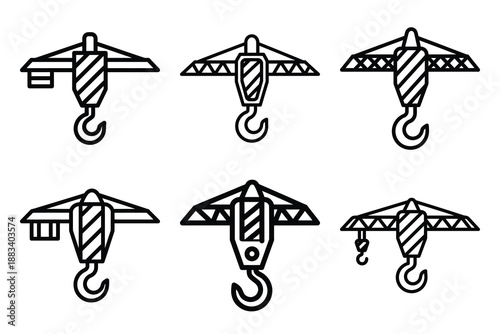 construction crane hook outline vector icon set. construction simple outline isolated icons collection.Vector flat graphic design illustration.