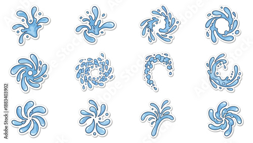 Blue Water Droplet Graphic Icons in Various Dynamic Shapes and Forms