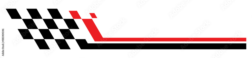 Naklejka premium Sleek racing stripe accent with checkered flag elements, minimal black and red speed line for automotive graphics and layouts, PNG with transparent background