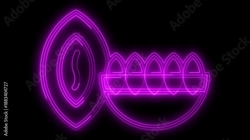 Glowing neon outline animation of a female vulva and a tray of eggs, rendered in vibrant magenta on a dark background, fertility, biology, women's health, or medical