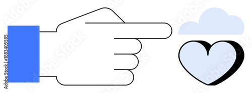 Connection, online services, care, communication, technology, digital relationships. A hand pointing at a heart and cloud symbol. Connection and online services concept