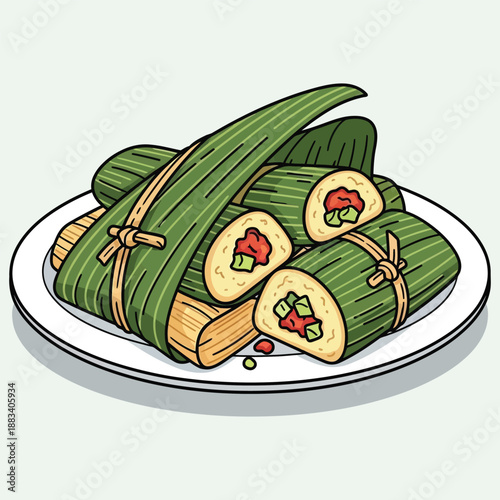 Traditional rice dumplings on a plate mexican culture Vector