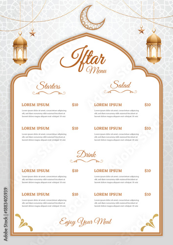 luxury islamic Iftar Menu with decorative ornament pattern and lantern	