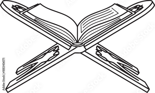 Quran stand (Rehal) with open book – Islamic prayer line art vector illustration