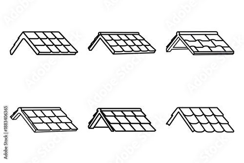 roof tiles outline vector icon set. construction simple outline isolated icons collection.Vector flat graphic design illustration.