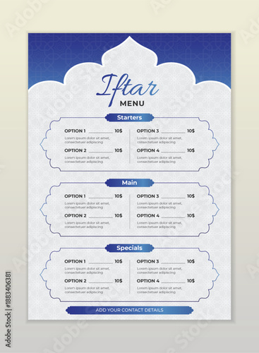 minimal style ramadan iftar menu design for restaurant