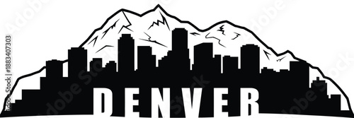 Denver Colorado skyline with mountain and the word Denver, isolated vector illustration for rank titles, city branding, tourism promotion, travel posters, local business identity, and professional 