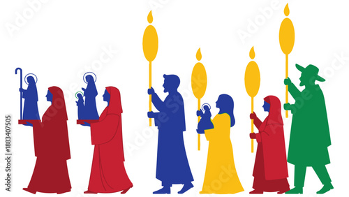 Vibrant procession of colorful figures mexican culture Vector