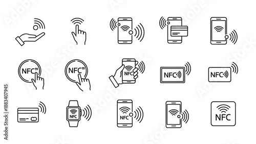 Nfc and wireless communication icons set