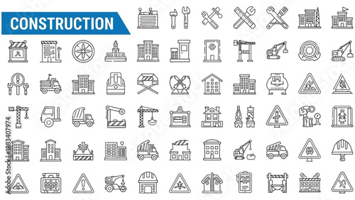Construction icons set with various building and engineering symbols