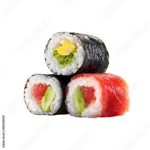 Wallpaper Mural Maki Sushi Trio Isolated on White Background, Fresh Japanese Food Torontodigital.ca