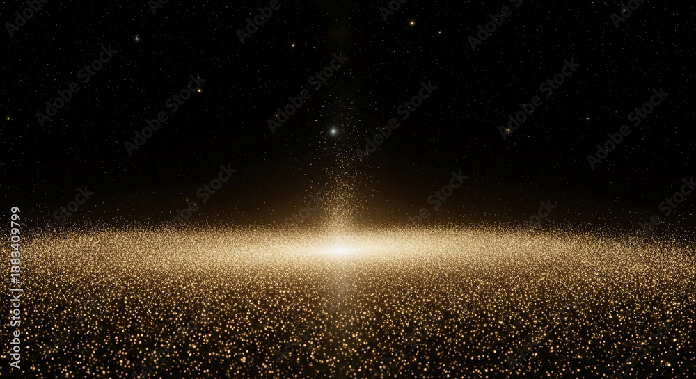 Fototapeta premium Panoramic view of a starfield with a glowing central cluster and dark background, representing galaxy, cosmos, universe, limitless space and exploration