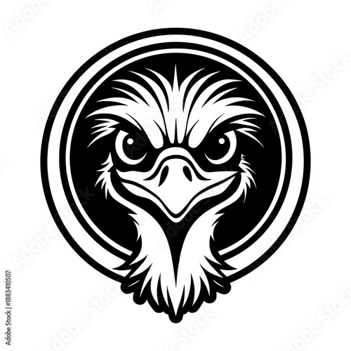 A solid style icon showing an emu logo