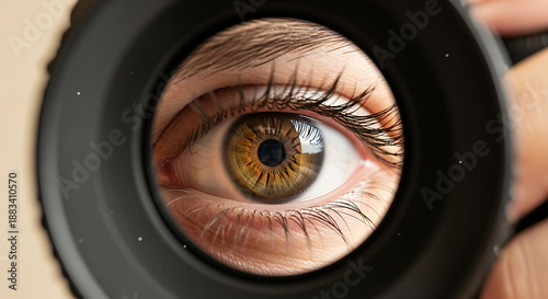 Close-up eye inspection with magnifying glass