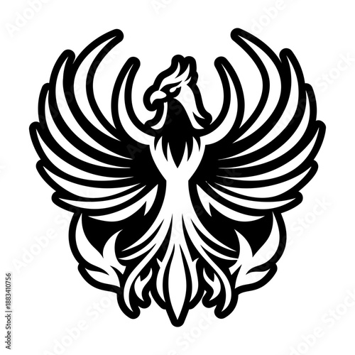Glyph style icon showing a phoenix crest