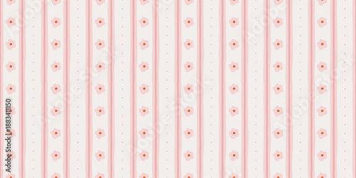 Seamless pattern with cute hand drawn pink flowers on a white background. Decorative wrapping paper and textile backgrounds