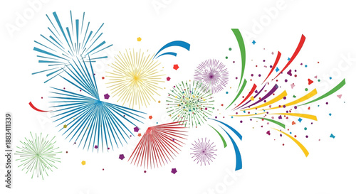 Colorful vector illustrations of celebration confetti elements exploding in air, commonly used in America for festive occasions.