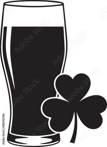 Black silhouette of a pint of dark beer with a shamrock