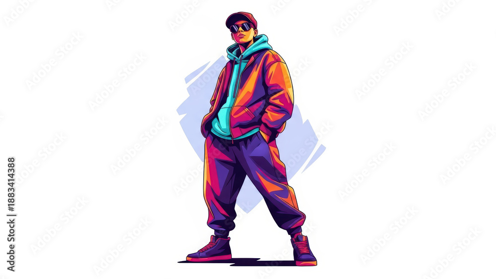 Fototapeta premium Person standing in colorful urban streetwear outfit