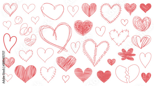 Doodled hearts in various styles Vector, illustration