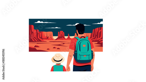 Father and son on a journey through the desert.