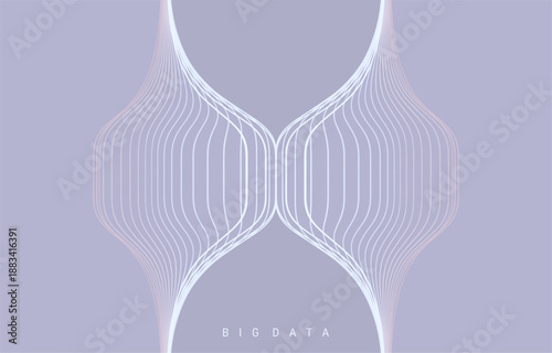 Big Data. Abstract digital form. Sound wave of deformed bands. Branched structure of multiple lines. Energy flow. Scientific illustration. Vector for brochure, poster, cover, flyer, or banner.