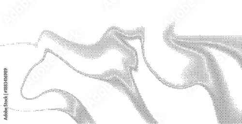 Black and white pixelated dog on with halftone effect