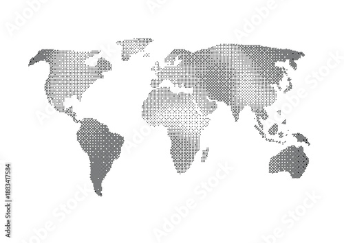 Gray world map with a halftone effect
