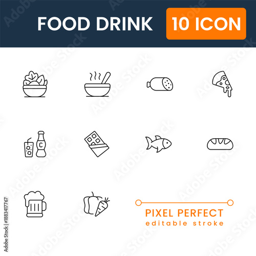 Food and beverage vector icons fruits drinks meals flat symbols for restaurant cafe menu delivery service and branding