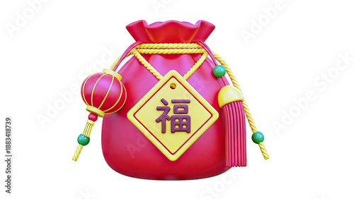Red lucky money bag with Chinese calligraphy for prosperity