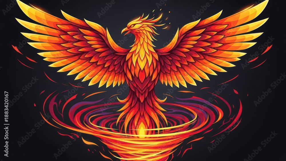 Fototapeta premium Mythical Firebird in Flight Over Flames