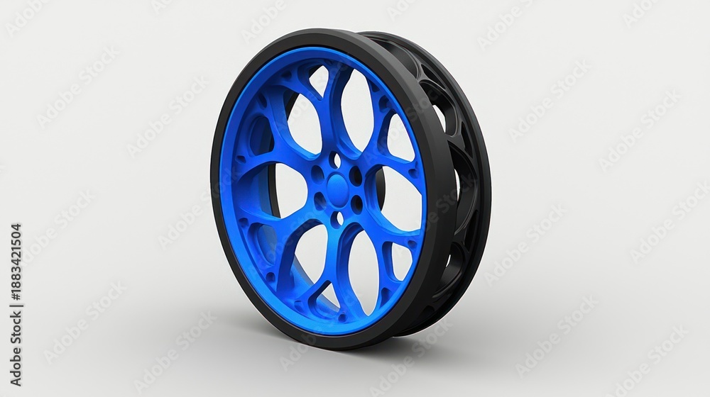 Fototapeta premium Blue and black innovative wheel design, studio shot, transportation, technology